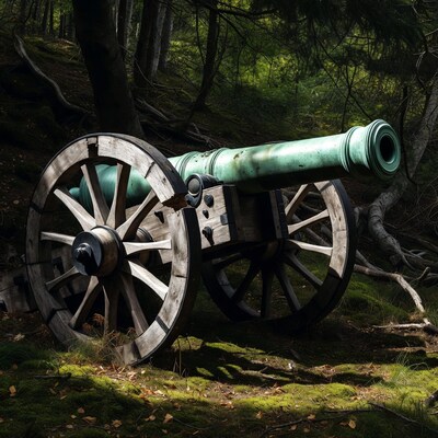 Old cannon in dense forest