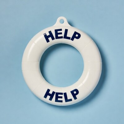 HELP lifebuoy on blue background