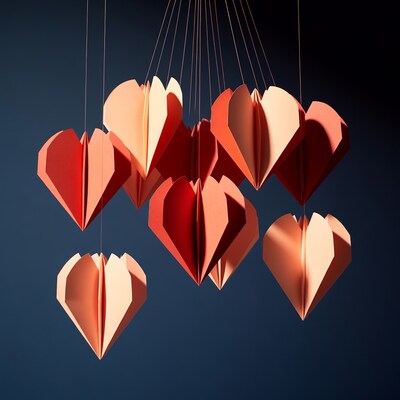 Hanging Origami Paper Hearts