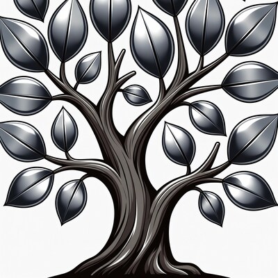 Shiny Silver Metallic Tree Illustration