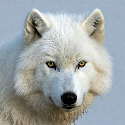 Closeup of white wolf face