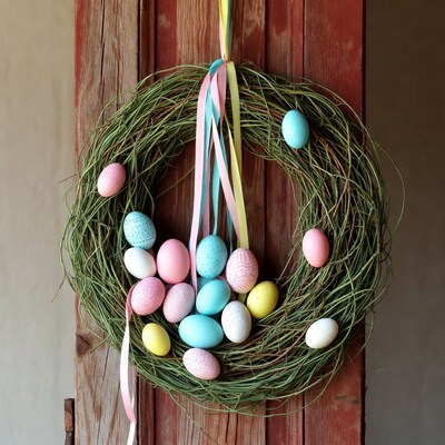 Easter Egg Wreath on Red Door