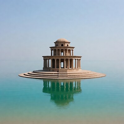 Temple Pavilion Floating on Lake
