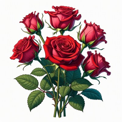 Bouquet of Red Roses Illustration