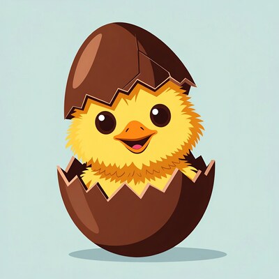 Cute chick hatching from chocolate egg