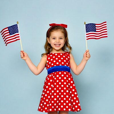 Girl holding American flags