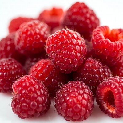 Fresh Raspberries on White Background