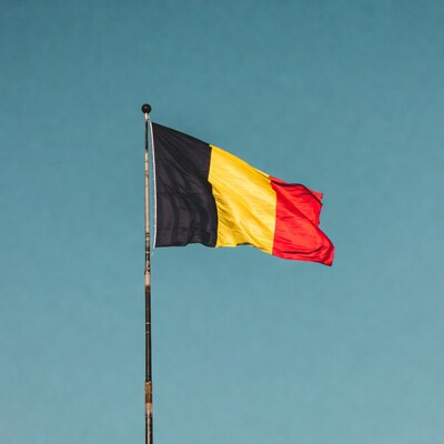 Belgian Flag Waving on Pole