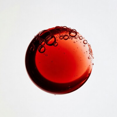 Red liquid droplet with bubbles