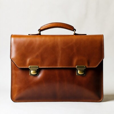 Brown leather briefcase isolated