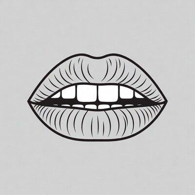 Line art smiling lips with teeth