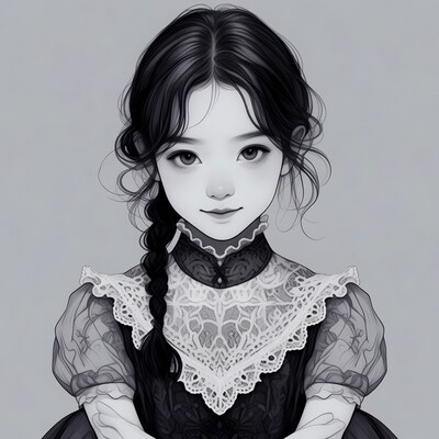 Asian girl in Victorian lace dress