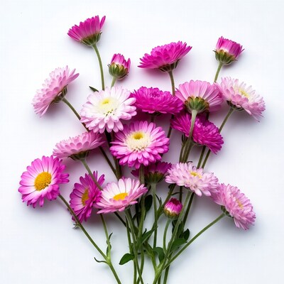 Pink and White Daisies on White Background