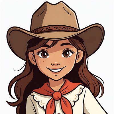 Cartoon Latina girl in cowboy hat