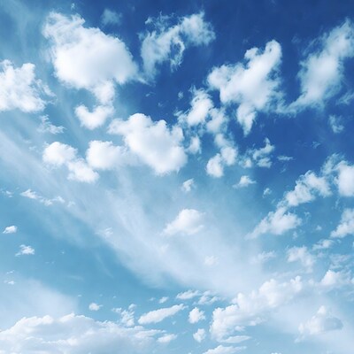 Fluffy white clouds in blue sky