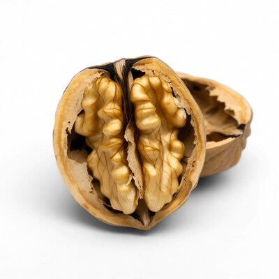 Cracked Walnut Halves on White