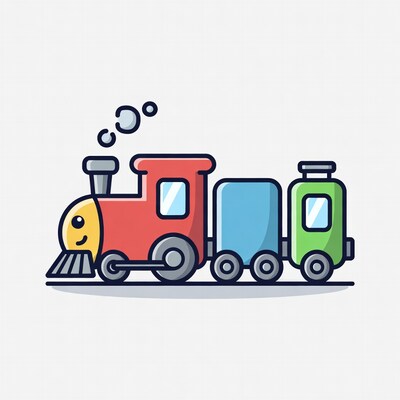 Red cartoon train with cars