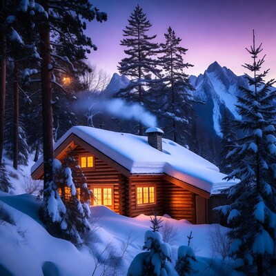Cozy Log Cabin in Snowy Mountains