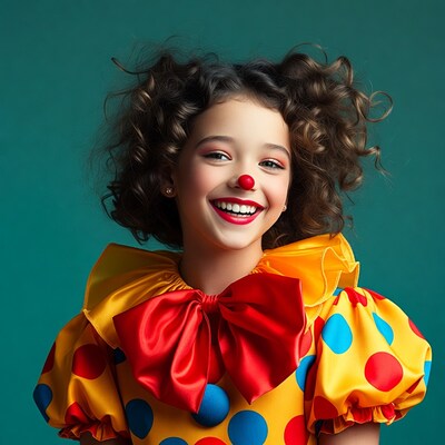 Smiling girl in clown costume
