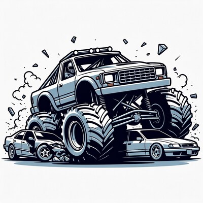 Monster Truck Crushing Cars Illustration