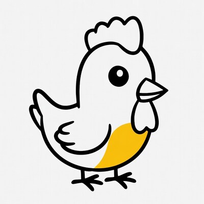 Cartoon chicken with yellow chest