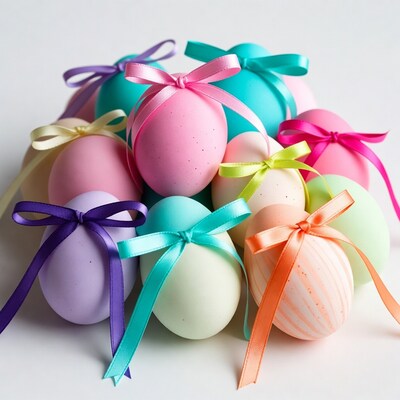 Colorful Easter Eggs with Ribbons