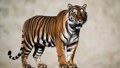 Tiger standing on beige background