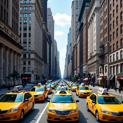 Yellow taxis in New York City street