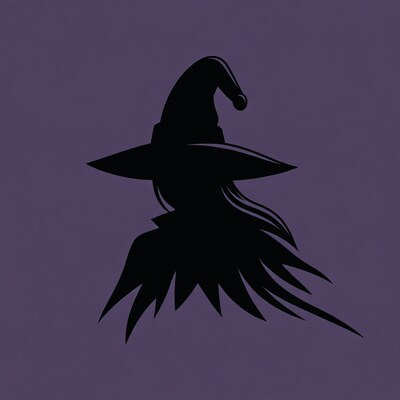Silhouette of Witch with Pointy Hat