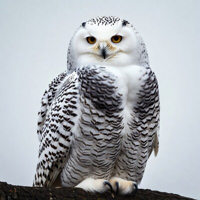 Snowy Owl Perched on Wood
