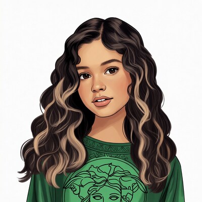 Girl in green Versace sweater illustration