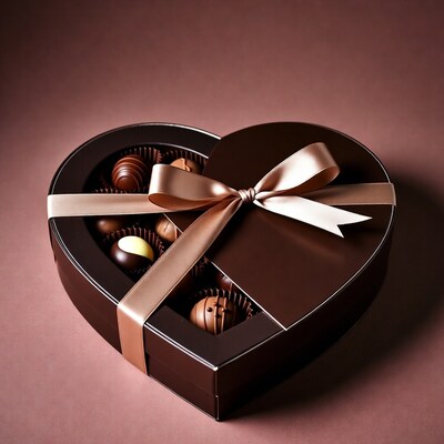 Heart-shaped box of chocolates with ribbon
