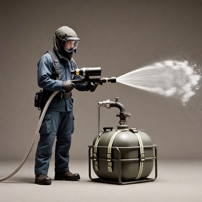 Man spraying foam with blast gun