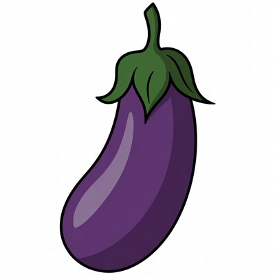Cartoon Purple Eggplant with Green Stem
