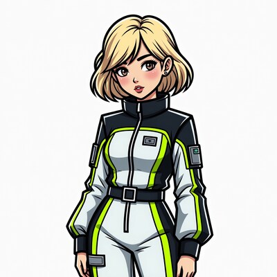Blonde woman in futuristic jumpsuit