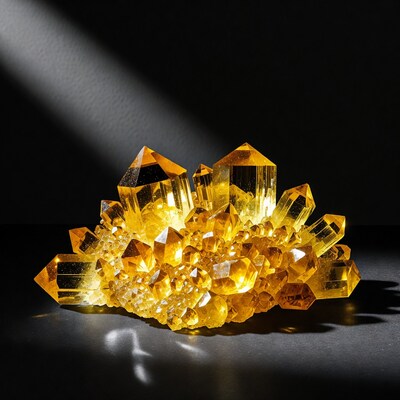 Citrine Crystal Cluster on Black Background