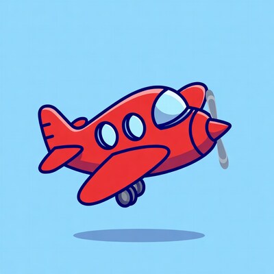 Red cartoon airplane flying