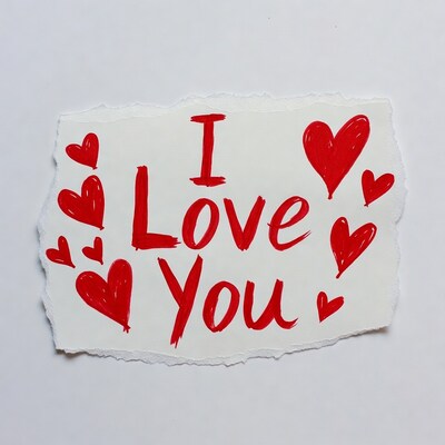 I Love You torn paper hearts