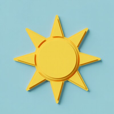 3D Yellow Sun on Blue Background