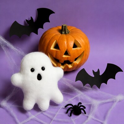 Halloween Jack-o-Lantern Ghost Bats Spider