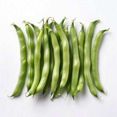 Fresh green beans on white background