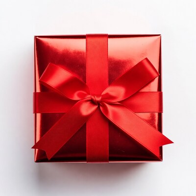 Red gift box with ribbon