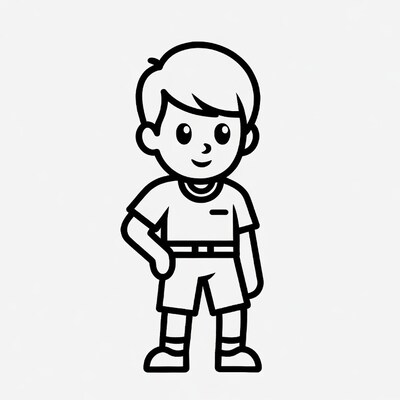 Cartoon boy standing with hand on hip