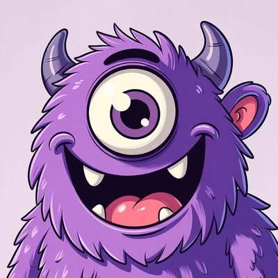 Purple cartoon monster smiling