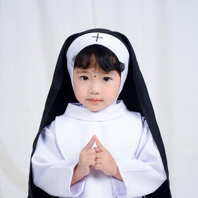 Asian girl in nun costume