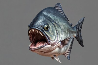 Roaring Piranha Fish with Open Mouth