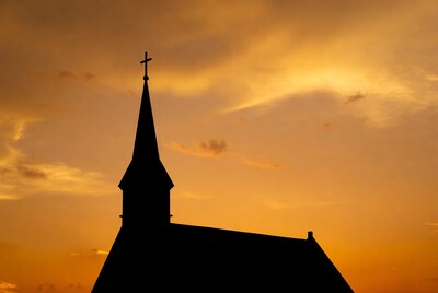 Church silhouette at sunset