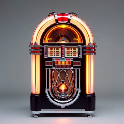 Vintage neon jukebox glowing brightly