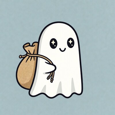 Cute ghost holding sack