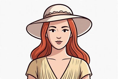 Woman with red hair wearing wide-brim hat